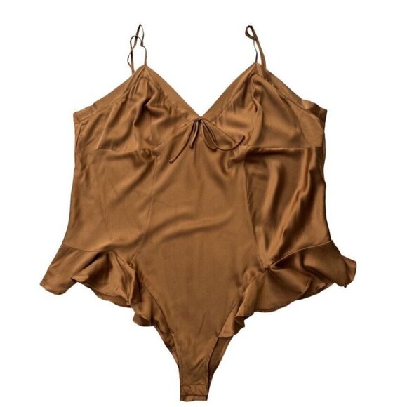 SKIMS Women's Silk Ruffle Loungewear Lingerie Teddy Bodysuit In Bronze Size 4X - Picture 6 of 11